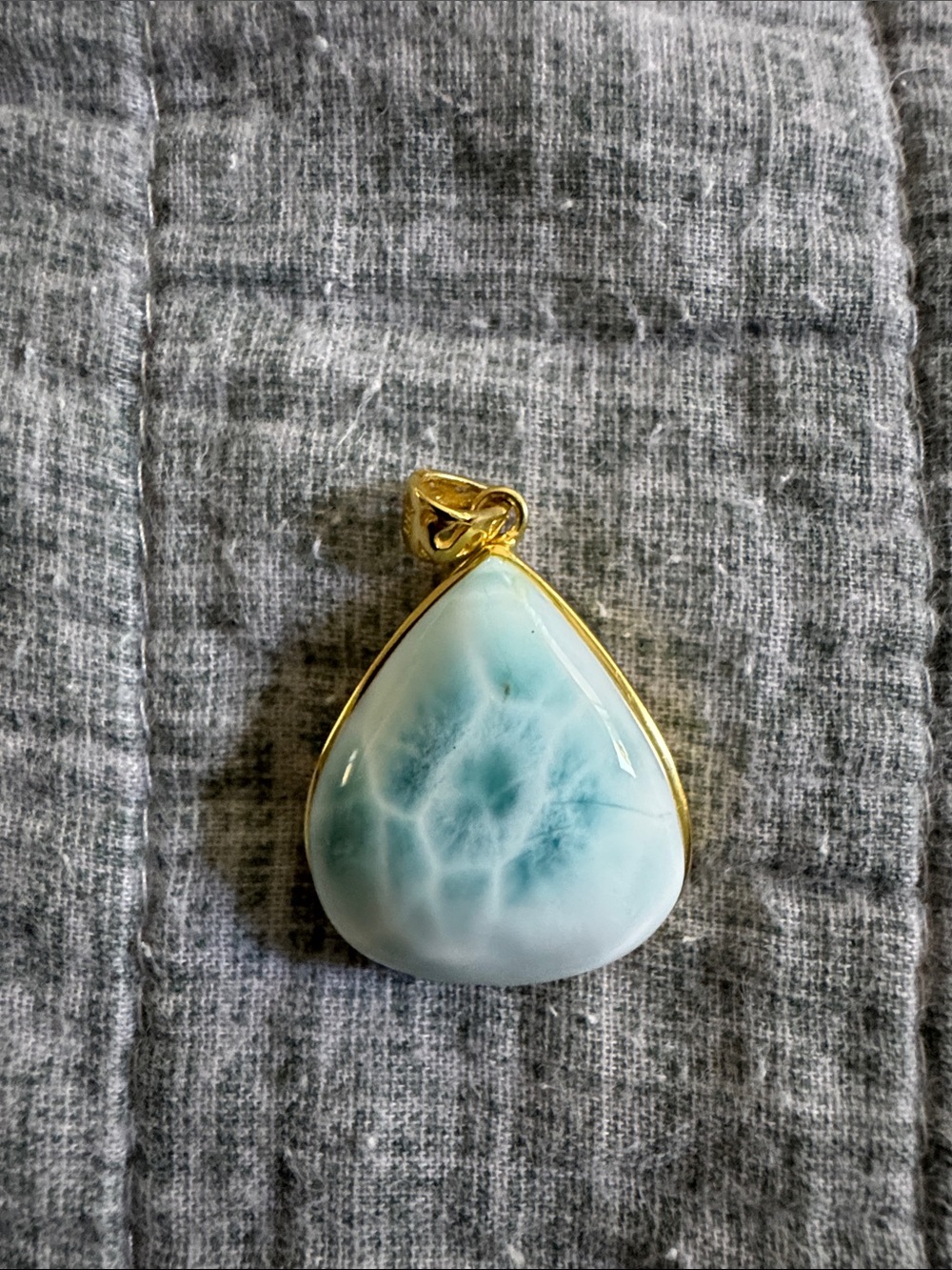 Gold filled 925 silver  Teardrop Larimar Pendant in Seafoam Blue